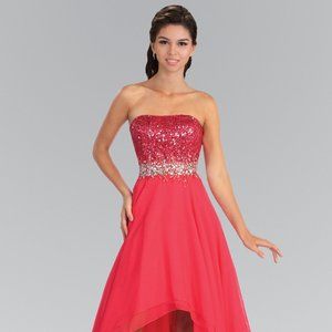 NEW LONG SLEEVELESS A-LINE CHIFFON DRESS EMBROIDERED WITH RHINESTONES GL1060